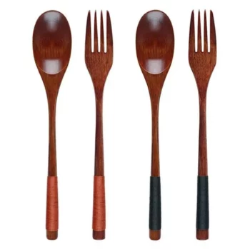 2Pcs Wooden Spoon Fork Dinnerware Set