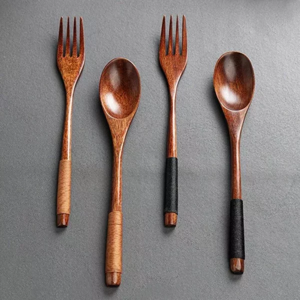 2Pcs Wooden Spoon Fork Dinnerware Set