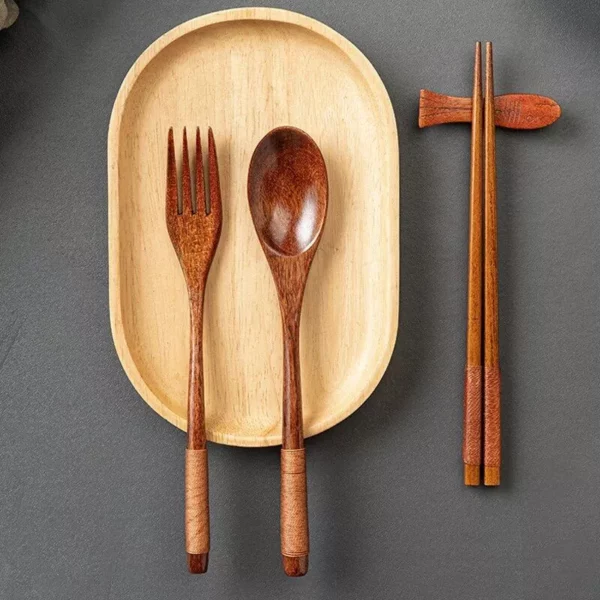 2Pcs Wooden Spoon Fork Dinnerware Set