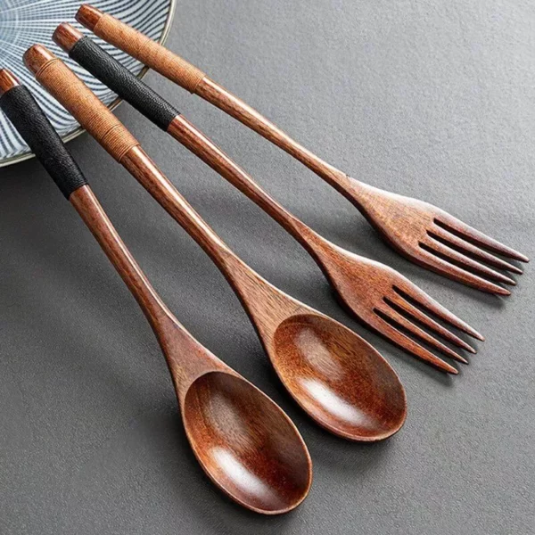 2Pcs Wooden Spoon Fork Dinnerware Set