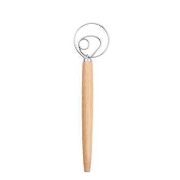 Multi-Function Danish Dough Whisk with Wood Handle – Stainless Steel Hand Mixer for Baking