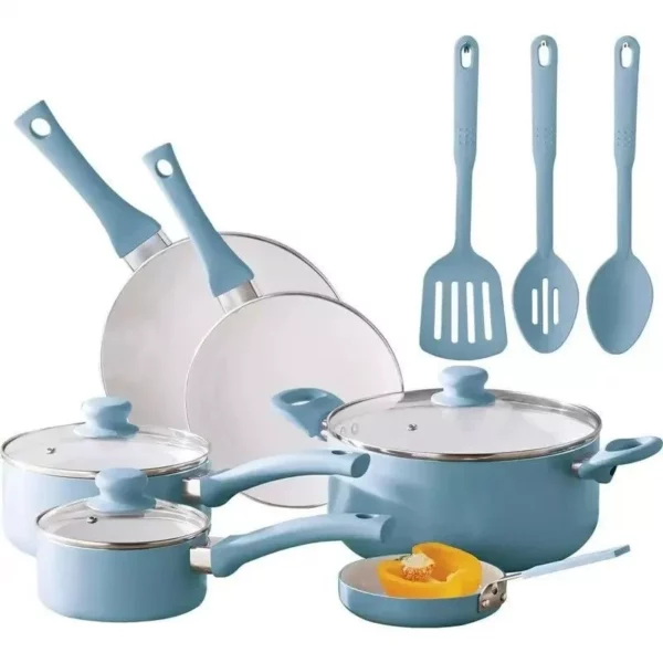 Deluxe Aqua 12-Piece Ceramic Nonstick Cookware Set – Eco-Friendly, Hand Wash Only