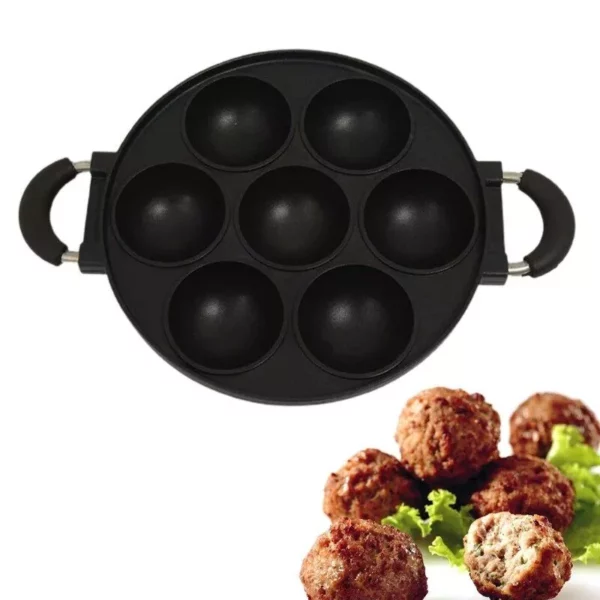 Versatile 7-Hole Non-Stick Cast Iron Cooking Pan – Perfect for Omelettes, Burgers, and Baking