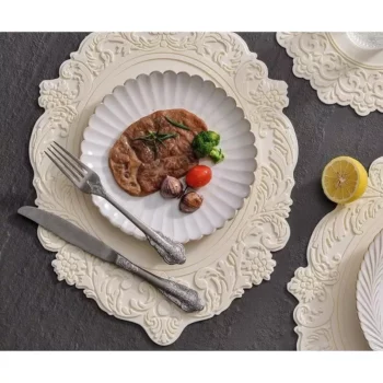 45CM Silicone Oval Placemat Flower Embossed Large Lace Tablemat