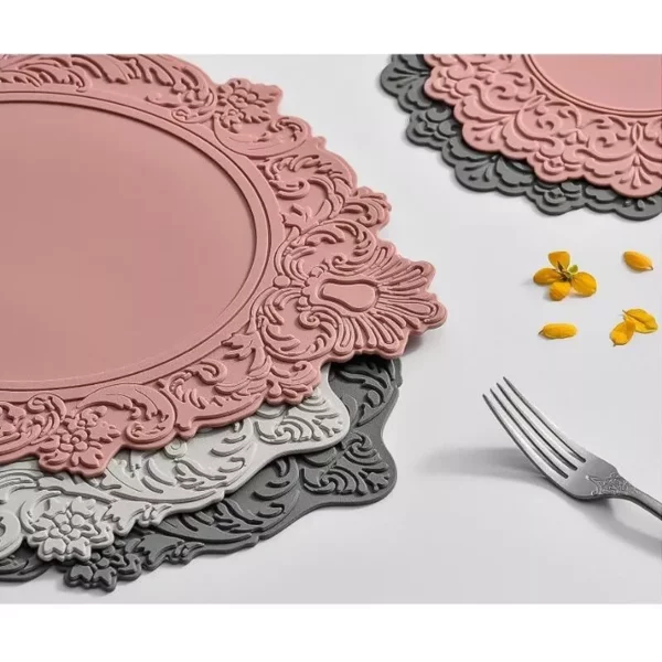 45CM Silicone Oval Placemat Flower Embossed Large Lace Tablemat