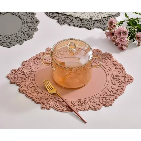 45CM Silicone Oval Placemat Flower Embossed Large Lace Tablemat