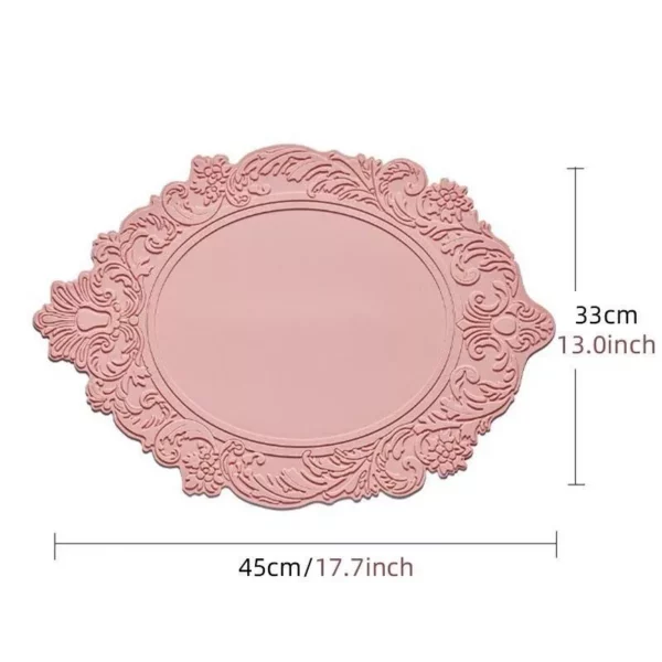 45CM Silicone Oval Placemat Flower Embossed Large Lace Tablemat