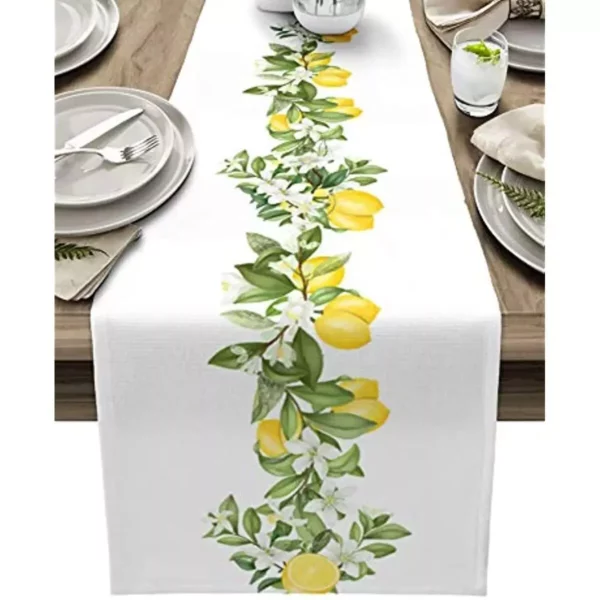 Summer Lemon Leaves Linen Table Runners - Image 2