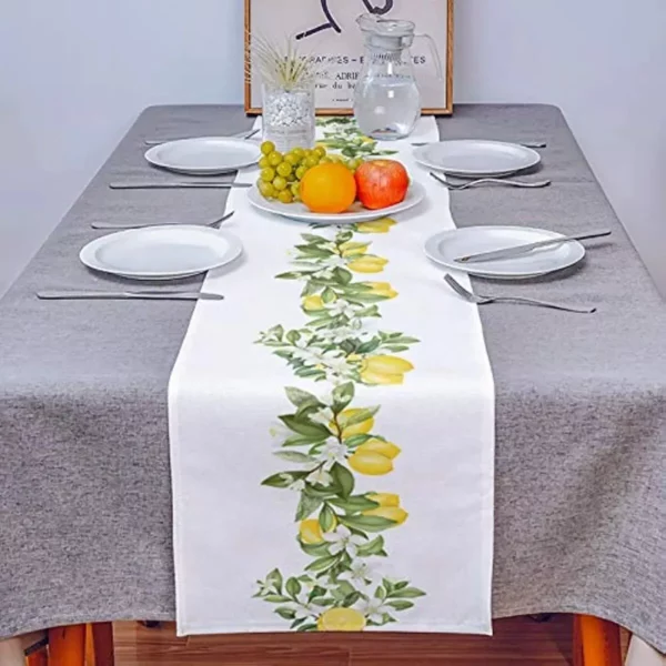 Summer Lemon Leaves Linen Table Runners - Image 4