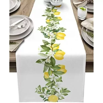 Summer Lemon Leaves Linen Table Runners