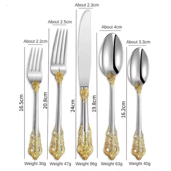 304 Stainless Steel Gold Cutlery Set Vintage