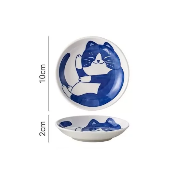 Charming Japanese Ceramic Lucky Cat Dessert Plate - Image 7