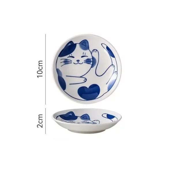 Charming Japanese Ceramic Lucky Cat Dessert Plate - Image 8