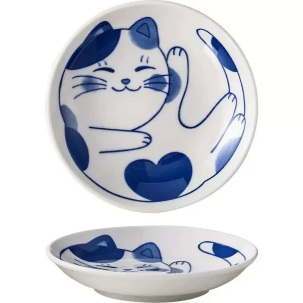 Charming Japanese Ceramic Lucky Cat Dessert Plate - Image 6