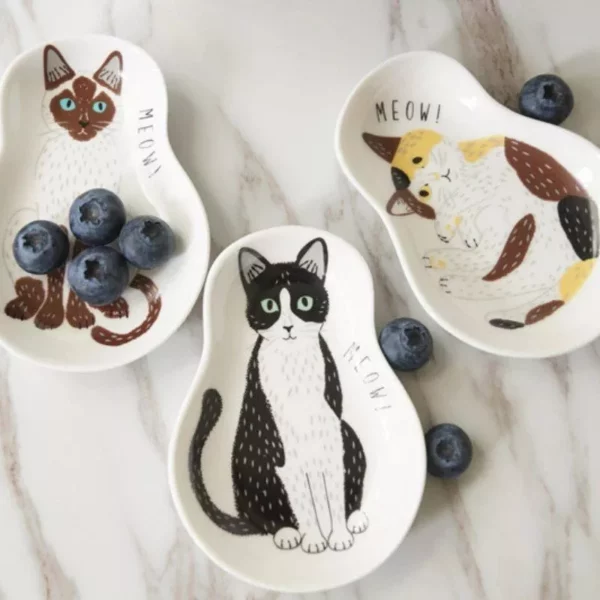 Charming Cartoon Cat Ceramic Snack Plate - Image 4