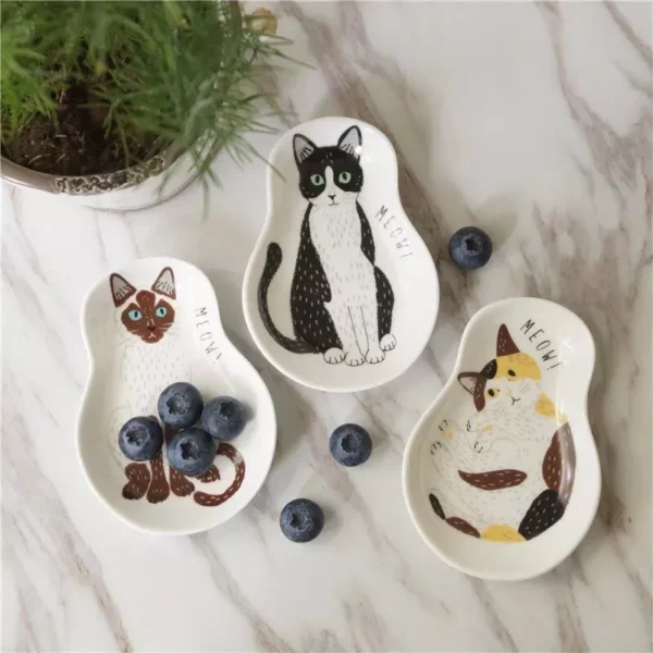 Charming Cartoon Cat Ceramic Snack Plate - Image 2