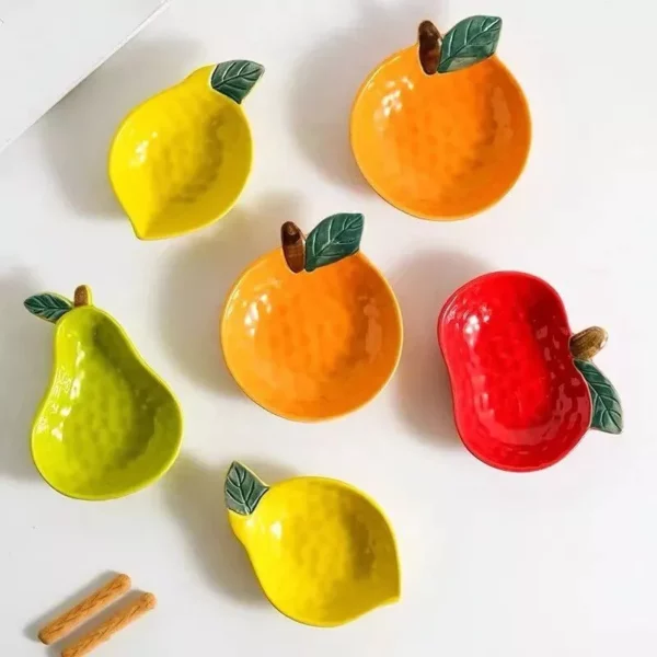 Hand-Painted Ceramic Fruit & Vegetable Shape Sauce Dishes