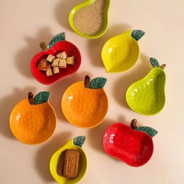 Hand-Painted Ceramic Fruit & Vegetable Shape Sauce Dishes - Image 2