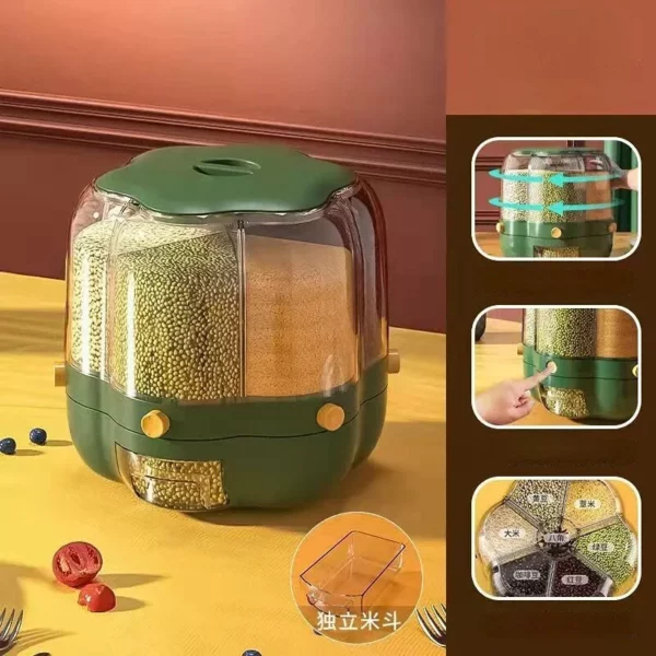 Rotating Korean-Style Rice & Cereal Storage Dispenser - Image 6