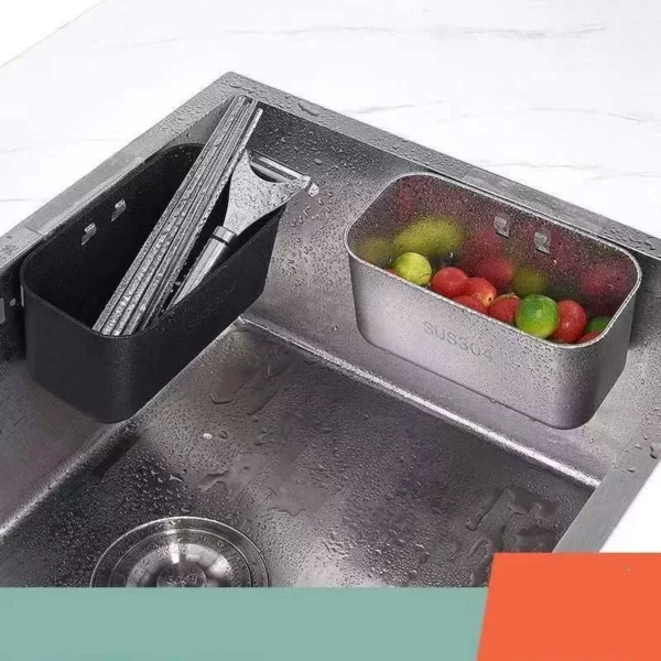 Kitchen Sink Drain Basket Stainless Steel Square Shelf