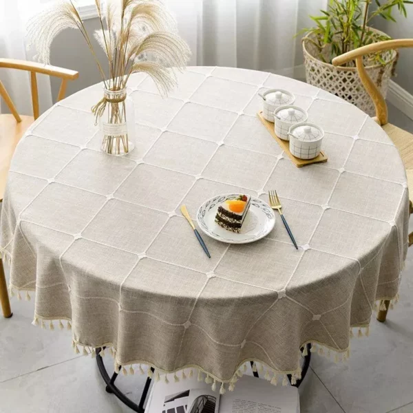 Plaid Cotton Linen Round Tablecloth - Image 2