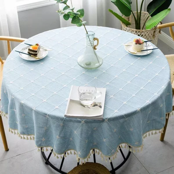 Plaid Cotton Linen Round Tablecloth