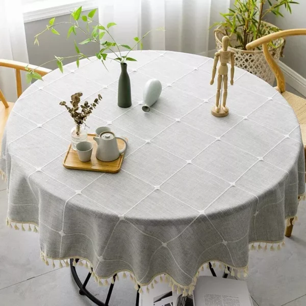 Plaid Cotton Linen Round Tablecloth