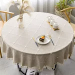 Plaid Cotton Linen Round Tablecloth