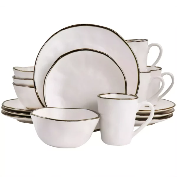 Elegant 16-Piece Matte Black Stoneware Dinnerware Set with Gold Trim - Image 5