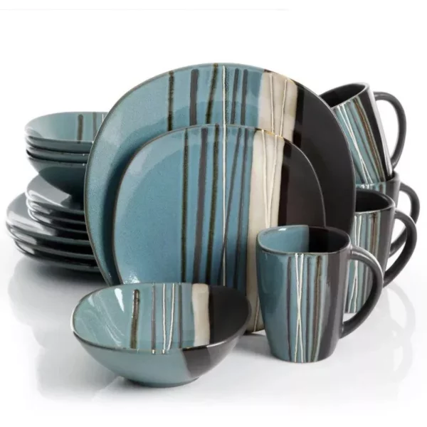 Modern Teal Square 16-Piece Dinnerware Set