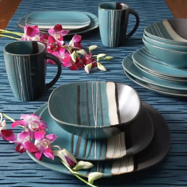 Modern Teal Square 16-Piece Dinnerware Set