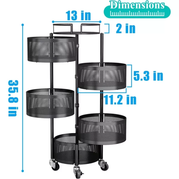 5-Tier Rotating Fruit and Vegetable Basket with Metal Lid