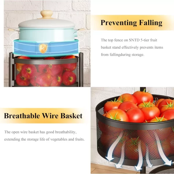 5-Tier Rotating Fruit and Vegetable Basket with Metal Lid