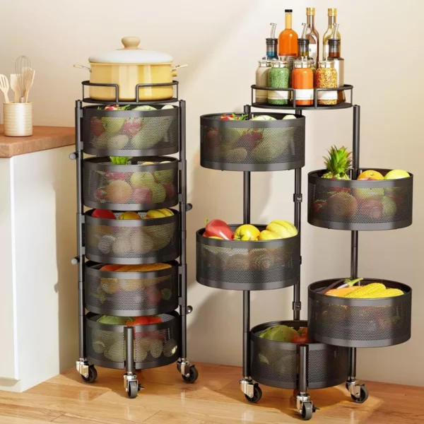 5-Tier Rotating Fruit and Vegetable Basket with Metal Lid - Image 2