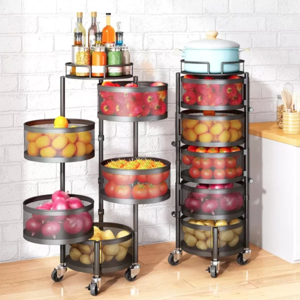 5-Tier Rotating Fruit and Vegetable Basket with Metal Lid