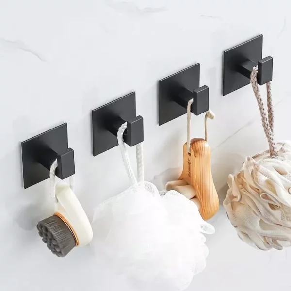 Modern Black Aluminum Alloy Self-Adhesive Wall Hooks - Image 2