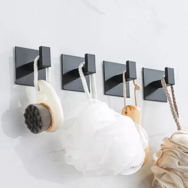 Modern Black Aluminum Alloy Self-Adhesive Wall Hooks - Image 6