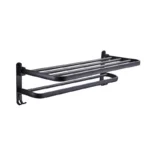 Matte Black 50CM Folding Wall-Mount Aluminum Towel Rack with Hook