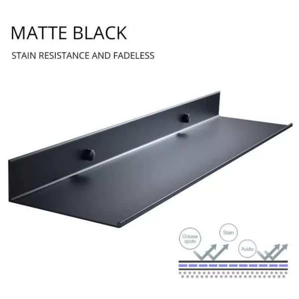 Modern Matte Black Wall-Mounted Aluminum Shelf for Bathroom & Kitchen Storage