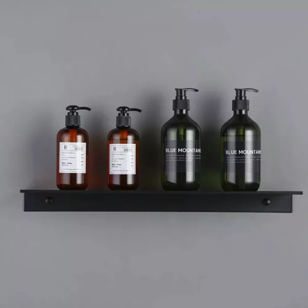 Modern Matte Black Wall-Mounted Aluminum Shelf for Bathroom & Kitchen Storage