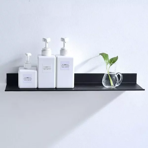 Modern Matte Black Wall-Mounted Aluminum Shelf for Bathroom & Kitchen Storage