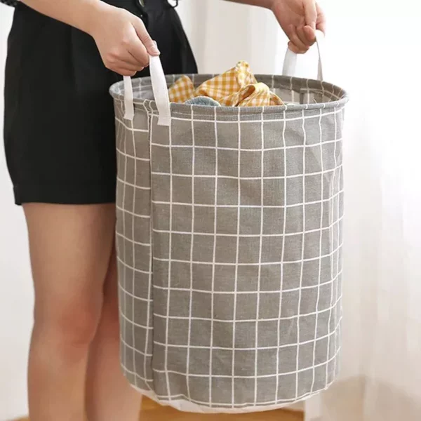 Stylish Checkered Cloth Laundry Basket - Image 3