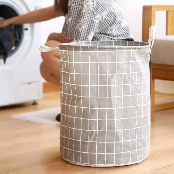 Stylish Checkered Cloth Laundry Basket - Image 4