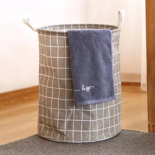 Stylish Checkered Cloth Laundry Basket - Image 5