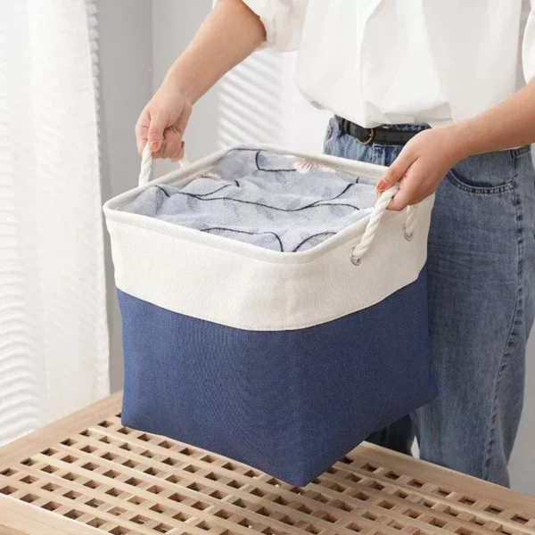 Versatile Large Linen Fabric Storage Basket: Space-Saving, Stylish, and Durable - Image 7