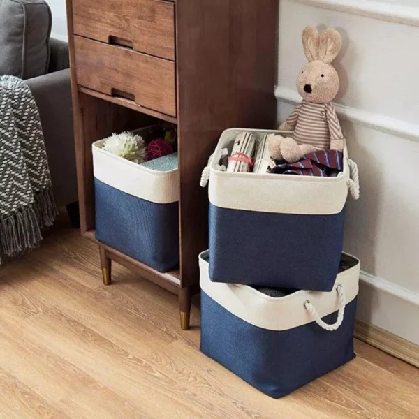 Versatile Large Linen Fabric Storage Basket: Space-Saving, Stylish, and Durable - Image 3