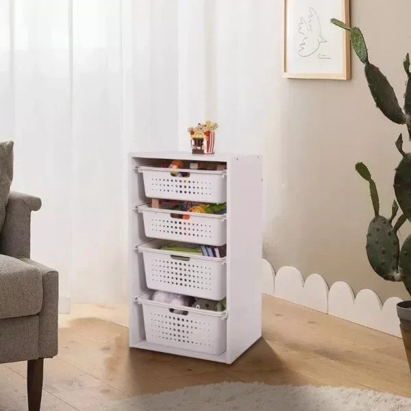 Multi-Purpose Kids Room Sliding Bin Organizer with 4 Bins