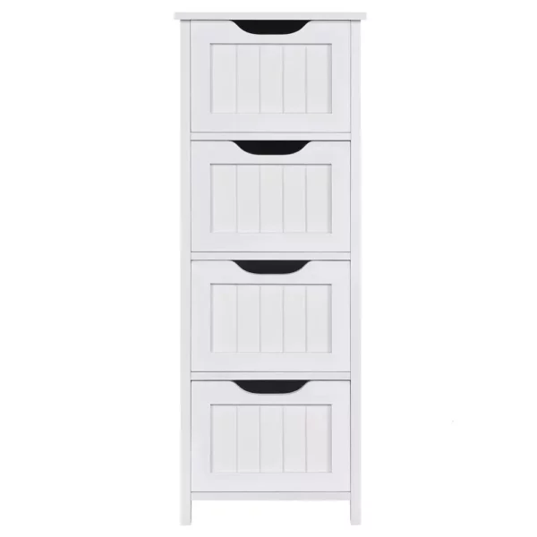 Elegant White Wooden Bathroom Cabinet with 4 Drawers