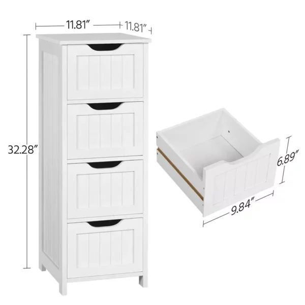 Elegant White Wooden Bathroom Cabinet with 4 Drawers