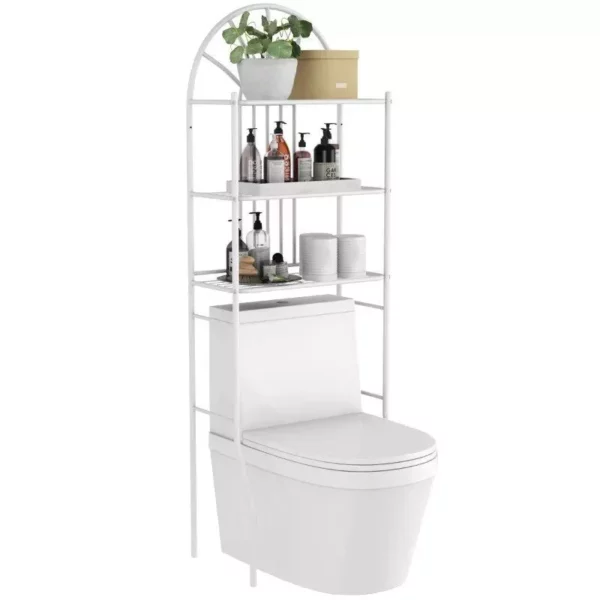 White 3-Tier Over-The-Toilet Metal Storage Rack - Image 3